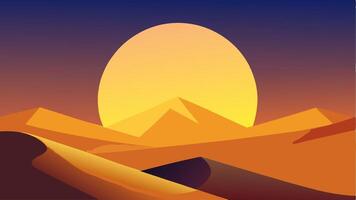 The desert at sunset with a large pyramid in the background vector