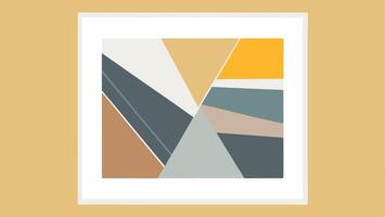 A framed art print with geometric shapes on a yellow background vector
