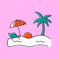 A beach scene with a palm tree and umbrella vector