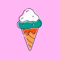 Ice cream in a cone on a pink background vector