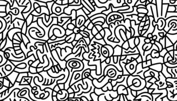 Abstract linear doodle seamless pattern. Black bold marker outline chaotic endless print on white background. Modern trendy design with scribble shapes. Contemporary monochrome art graphic wallpaper vector