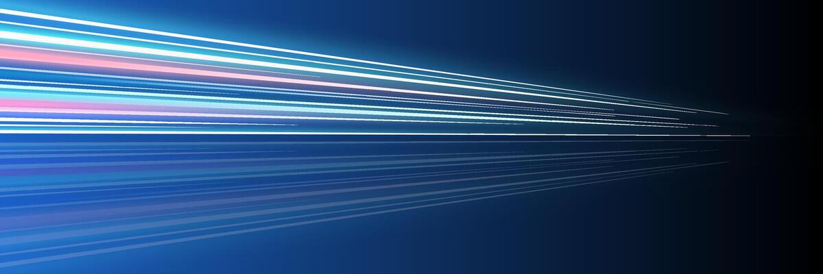 Motion luminous linear trails horizontal banner. High speed blue and pink glowing rays. Abstract long time exposure motion blur dynamic effect. Fast zoom light flash stripes. Eps