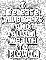 I Releases All Blocks and Allow Wealth to Flow in Quote Coloring Page. Inspirational Quote Coloring Page. vector