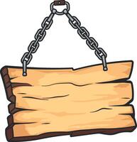 wooden signs or pointer hanging on chains with black outline without background vector