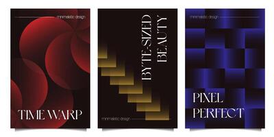 Set of posters or covers templates background design. Collection of creative abstract gradient vibrant colorful retro 3d geometric shapes. Art design for business card, cover, banner. vector