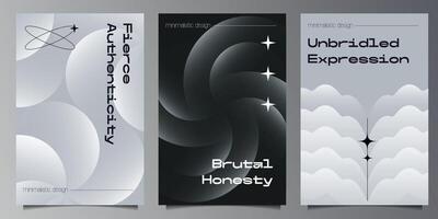 Neo Brutalist abstract Geometric Gradient shapes compositions. Primitive Retrofuturism Poster set. Rotating Circle abstract backgrounds collection. Illustration. vector