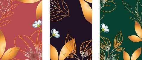Gold Foil Leaf Patterns on Colored Backgrounds vector