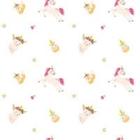 Cute unicorns in flat cartoon style seamless pattern for textile. Childish design. vector