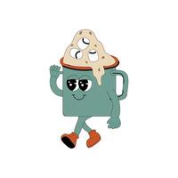 Brewing Cocoa groovy character, isolated on white background. vector