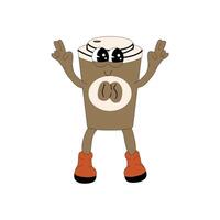 Coffee groovy retro character, isolated on white background. vector
