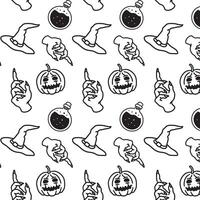 Spooky Seamless Halloween Characters Pattern in Black and White Colors for Merchandise Tshirts Web and Print Design vector