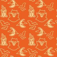 Seamless Spooky Halloween Character Pattern with Orange Color Palette Perfect for Merchandise Tshirts Web and Print Design vector