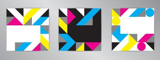 Three vertical banners with colorful geometric shapes vector