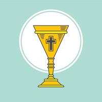 A golden chalice with a cross on it vector