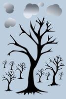 a tree with no leaves and clouds in the sky vector