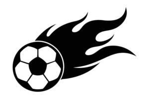 Soccer ball in flames silhouette icon isolated on white background vector