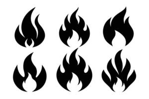 Set of black flame icon isolated on white background vector
