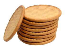 Stack of round cookies on isolated background photo