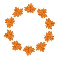 Round frame with orange maple leaves. Bright autumn wreath with empty space for text. Circle textbox. Hand drawn tree border vector