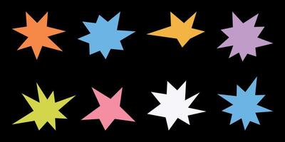 Retro shape in trendy 70s -90s Groovy style. Abstract star spark. Colorful Sparkles Geometric Forms Set. illustration vector
