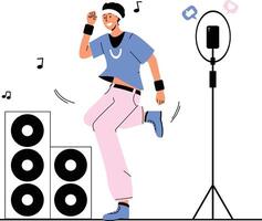 A creator dancing energetically while recording a for online engagement. vector