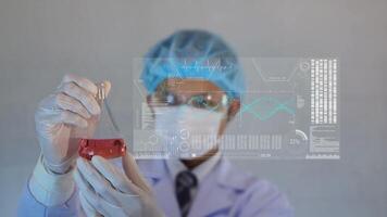 Scientist testing in laboratory.analyze blue DNA sequence. Science background. futuristic technology. video