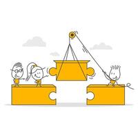 Helping hand putting together a jigsaw puzzle to form a bridge. Business people helping each other. vector