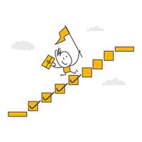 Businessman stepping through checklist to move towards goal.Progress from startup to success, development or improvement. vector