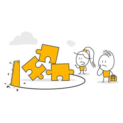 The thief falls by cutting the ground to collapse the cooperation. Puzzle elements theft.