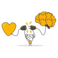 Human heart feeling is associated with logical thinking brain. Concept of self-control or balance. vector