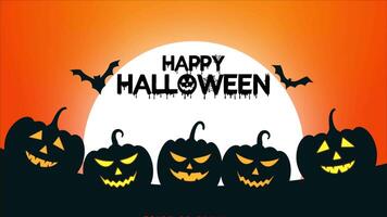 Happy Halloween Background with Pumpkins and Bats in Orange Background 2D Cartoon Animation video