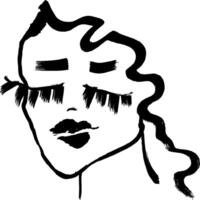 A black and white drawing of a woman's face with long eyelashes vector