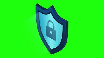 Secure vpn animation. VPN protection with a shield. Shield lock in futuristic blue style. Cyber security. 4K animated in isometric style video
