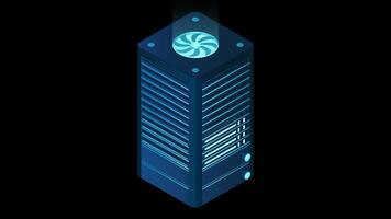 Isometric futuristic server animation. Isometric database or data center. Abstract blockchain. Computer storage. Cloud storage. Transparent background with alpha channel video