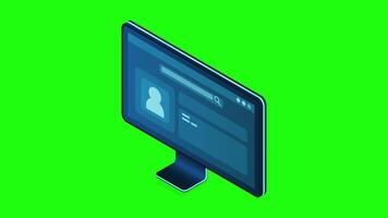 Isometric monitor animation. Computer monitor isometric desktop. Modern monitor. 4K animated in isometric style video