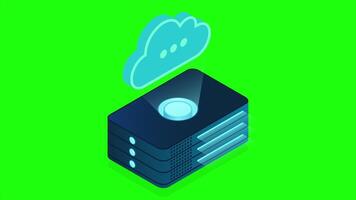 Isometric cloud database animation. Cloud computing and file cloud storage. Modern technology. Motion graphic. 4K animated in isometric style video