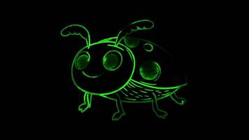 Neon frame effect, ladybug with polka dots on black background video