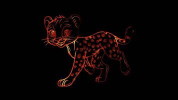 Neon frame effect, jaguar with a friendly smile and playful paws on black background video