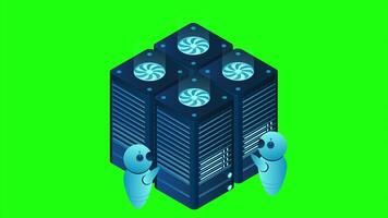 Isometric futuristic server animation. Isometric database or data center. Abstract blockchain. Computer storage. Cloud storage. 4K animated in isometric style video