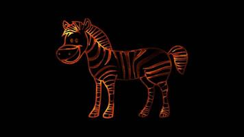 Neon frame effect, Friendly Zebra on black background video