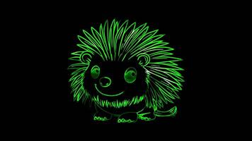 Neon frame effect, porcupine with soft quills and a friendly face on black background video