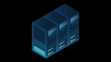 Isometric futuristic server animation. Isometric database or data center. Abstract blockchain. Computer storage. Cloud storage. Transparent background with alpha channel video