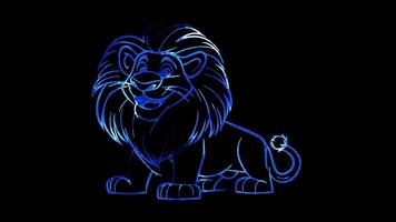 Neon frame effect, lion with a big mane and a friendly face on black background video