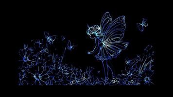 Neon frame effect, Playful Fairy with Tiny Wings on black background video
