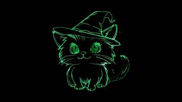 Neon frame effect, Happy Magical Kitten on black background video