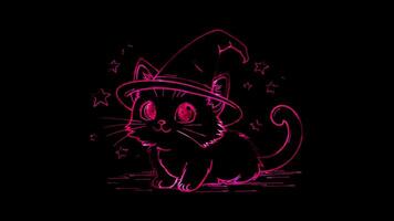 Neon frame effect, Happy Magical Kitten on black background video