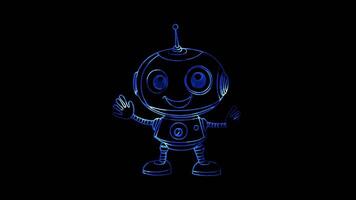Neon frame effect, Adorable Robot in Space on black background video