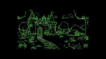 Neon frame effect, Playful Castle with a Drawbridge on black background video