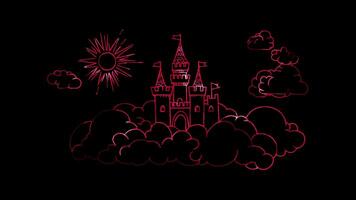 Neon frame effect, Playful Castle with a Drawbridge on black background video