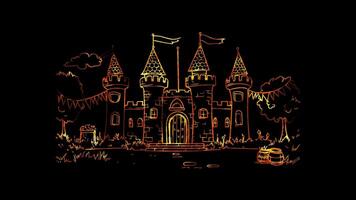 Neon frame effect, Playful Castle with a Drawbridge on black background video